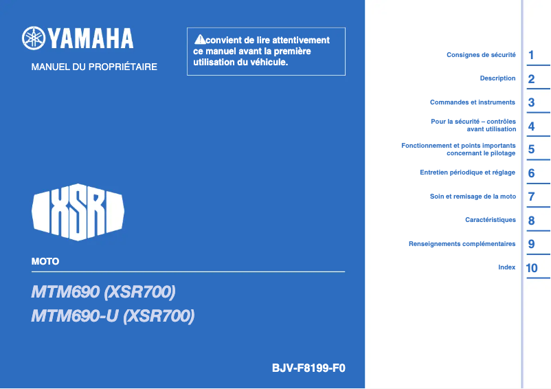 Page 1 of the manual User Manual Yamaha XSR700 (2021)