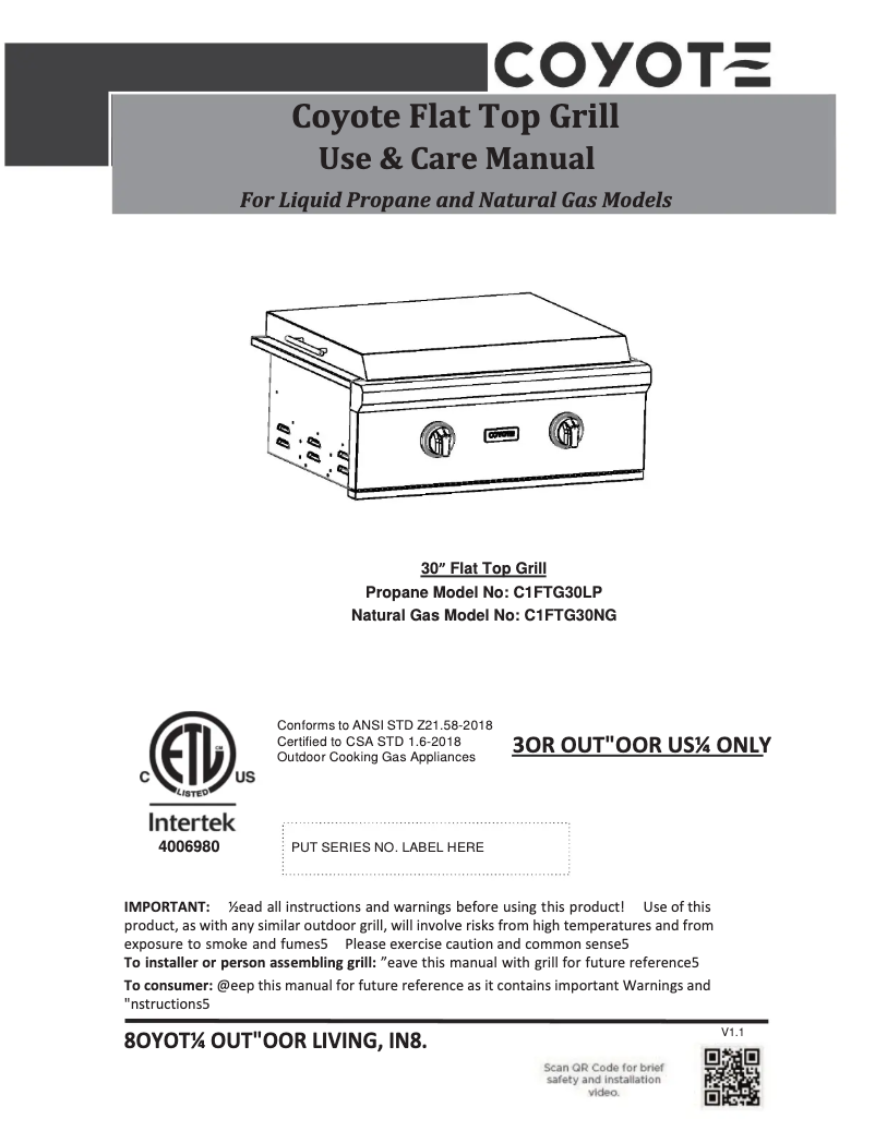 First page image of the manual for C1FTG30LP