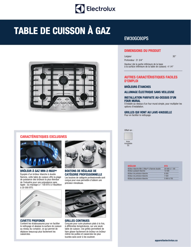 Page 1 of the manual Technical Sheet Electrolux EW30GC60PS
