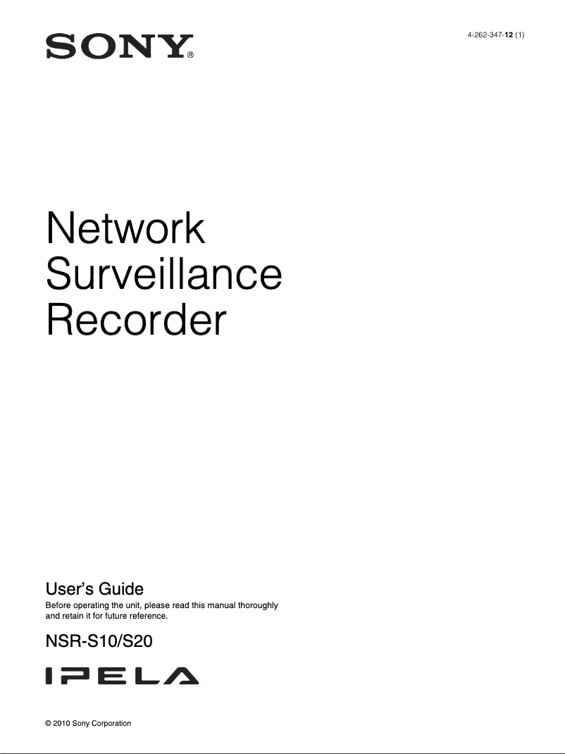 First page image of the manual for IPELA NSR-S10