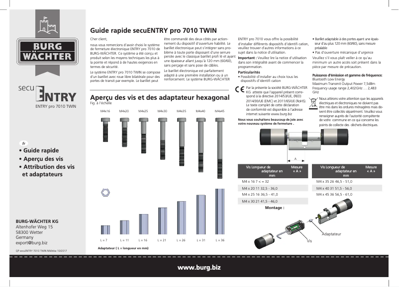First page image of the manual for ENTRYpro 7010 TWIN