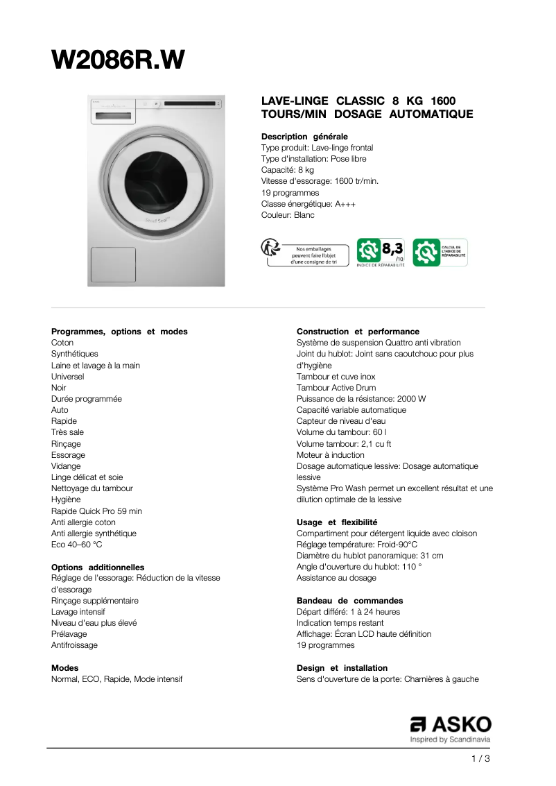 First page image of the manual for W2086R.W