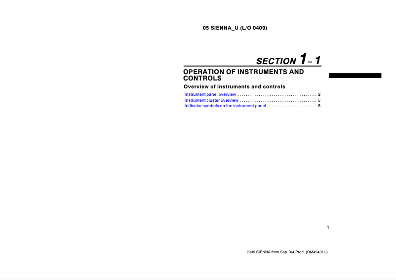 Page 1 of the manual User Manual Toyota Sienna (2005)