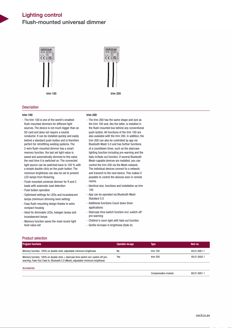 First page image of the manual for Trim 100