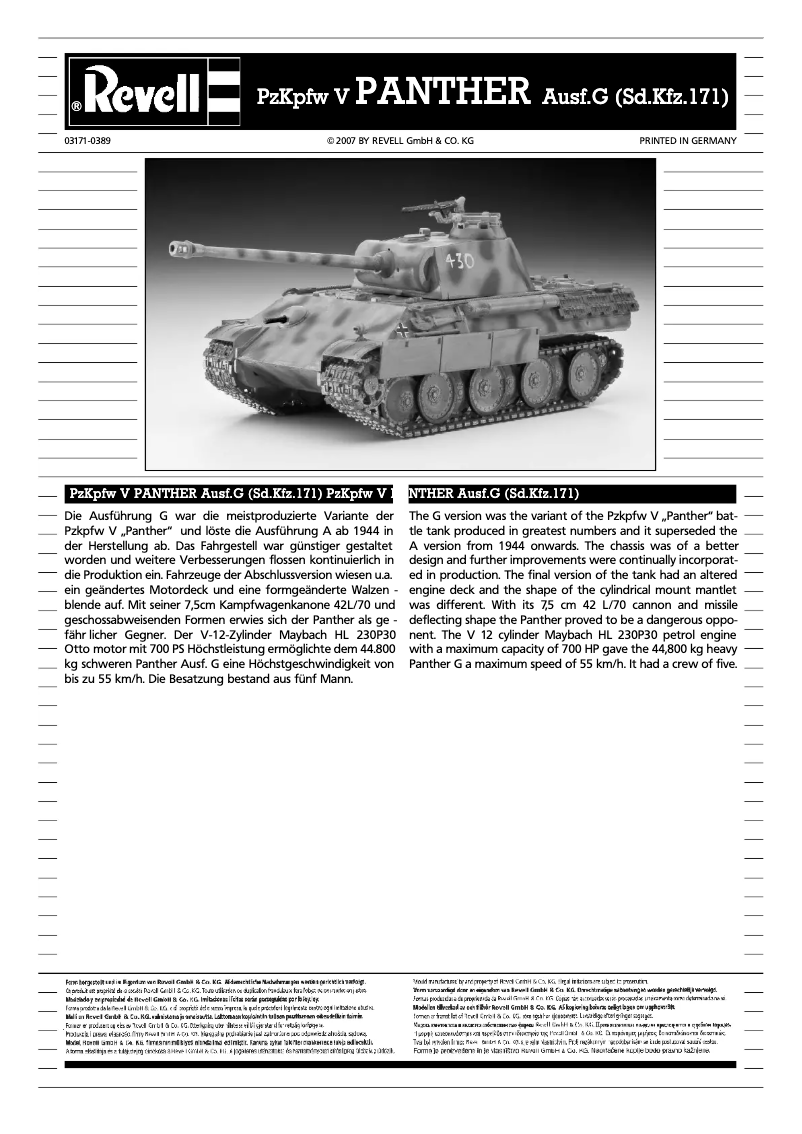 Page 1 of the manual User Manual Revell PzKpfw V PANTHER Ausf.G