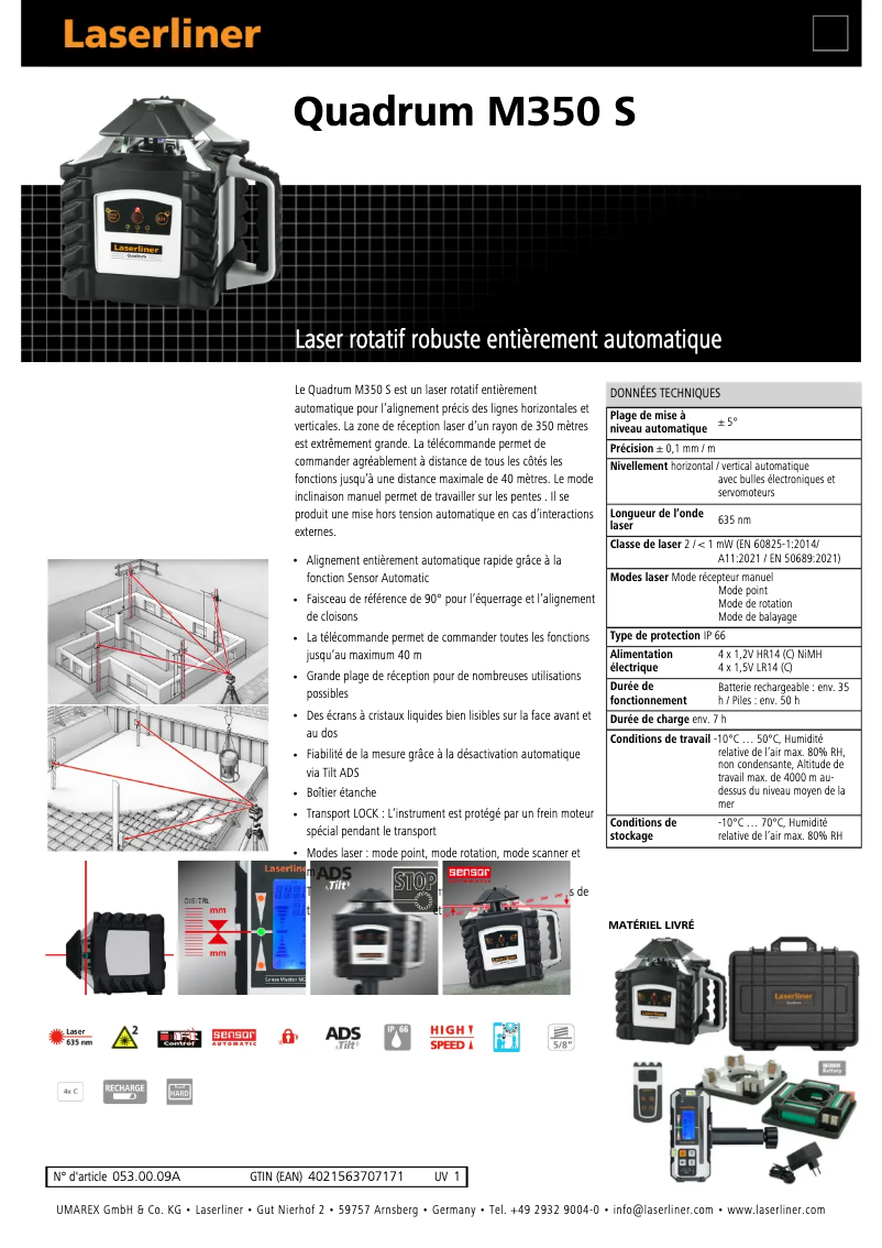 Page 1 of the manual Technical Sheet Laserliner Quadrum M350 S