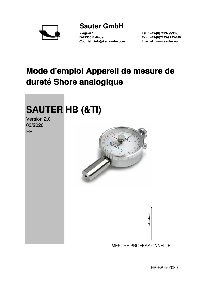 Page 1 of the manual User Manual Kern HB0 100-0