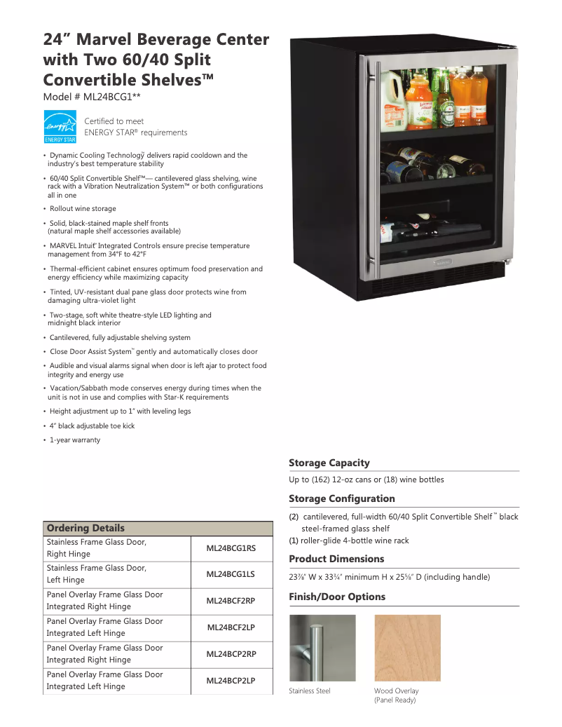 Page 1 of the manual Technical Sheet Marvel ML24BCF2LP