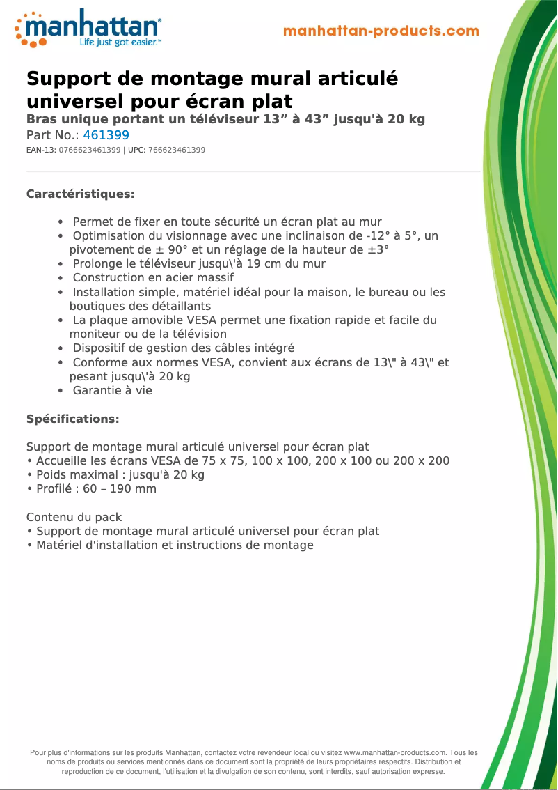 Page 1 de la notice Fiche technique Manhattan 461399