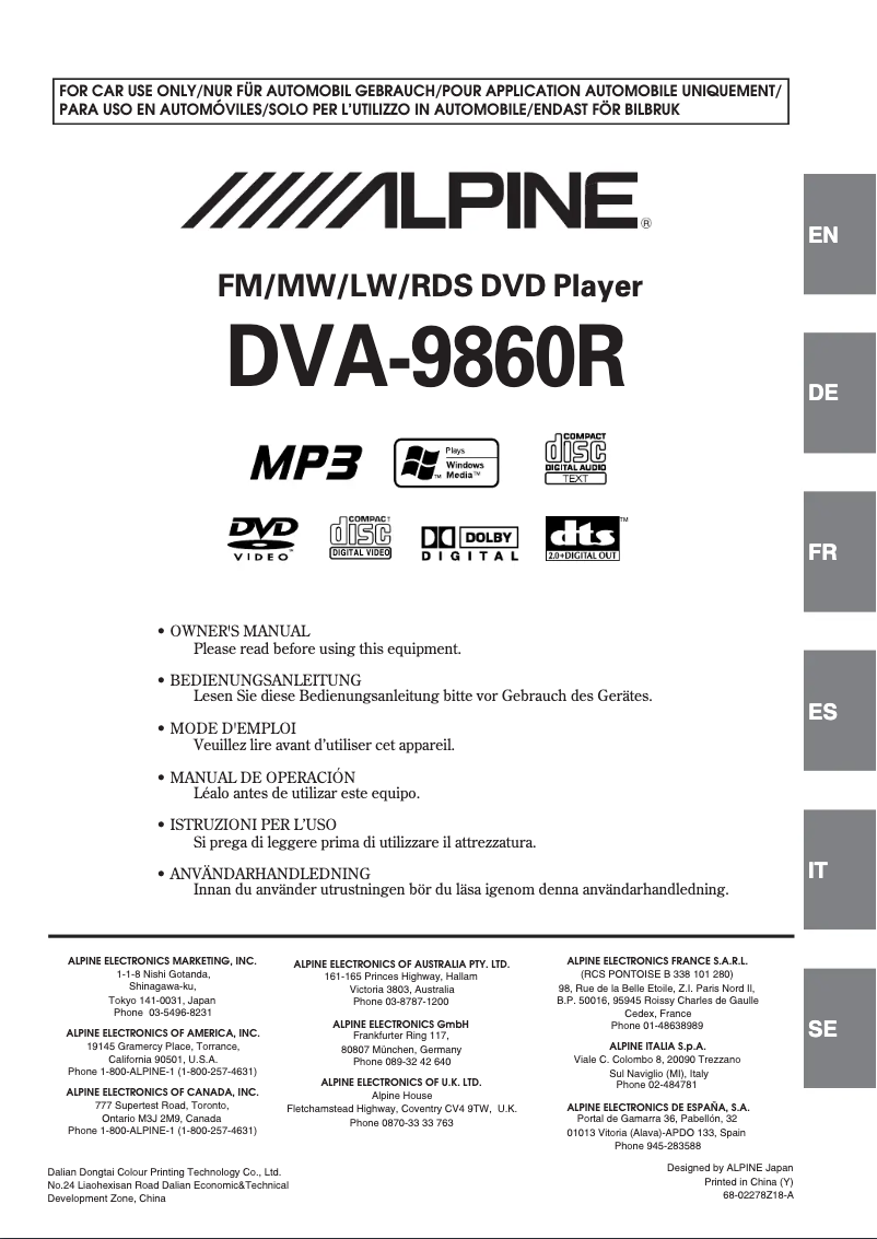 First page image of the manual for DVA-9860R