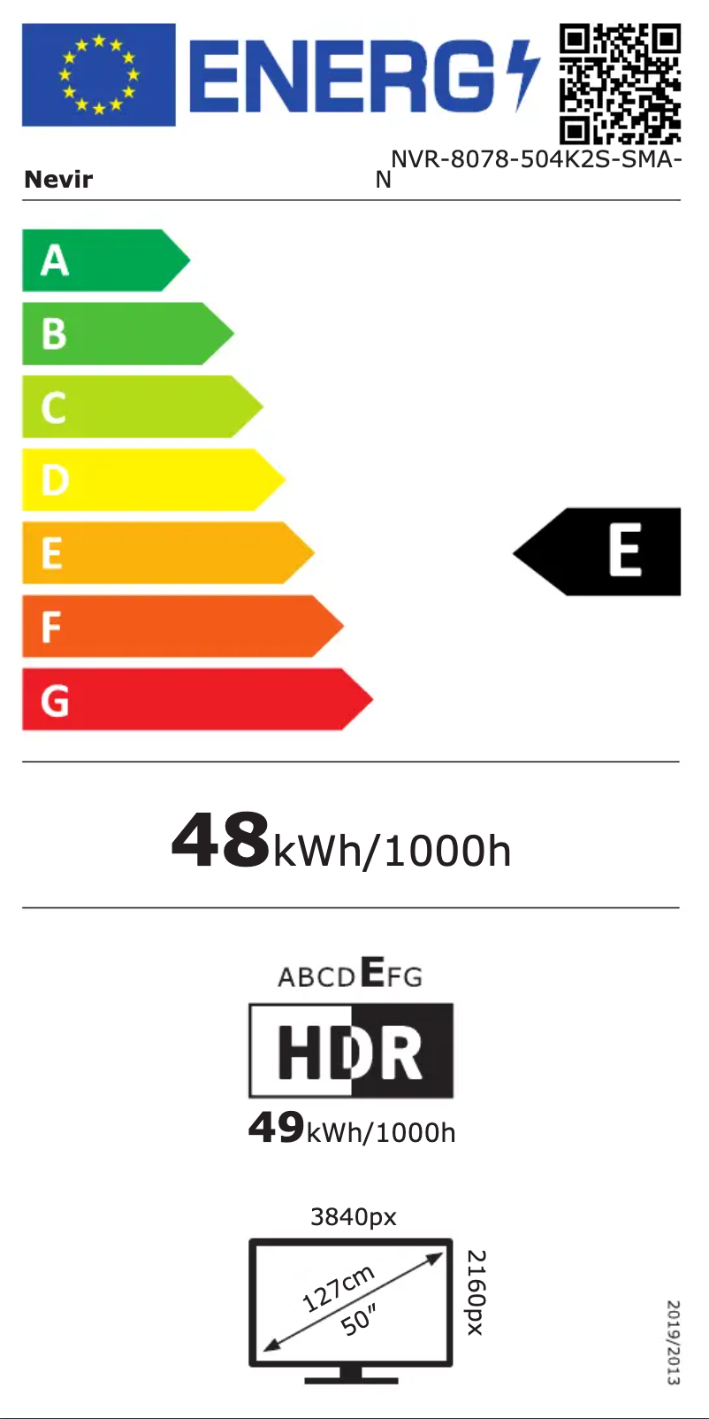 Page 1 of the manual Energy Label Nevir NVR-8078-504K2S-SMA-N