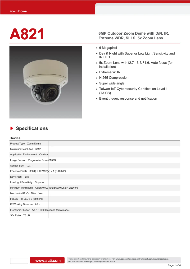 First page image of the manual for A821