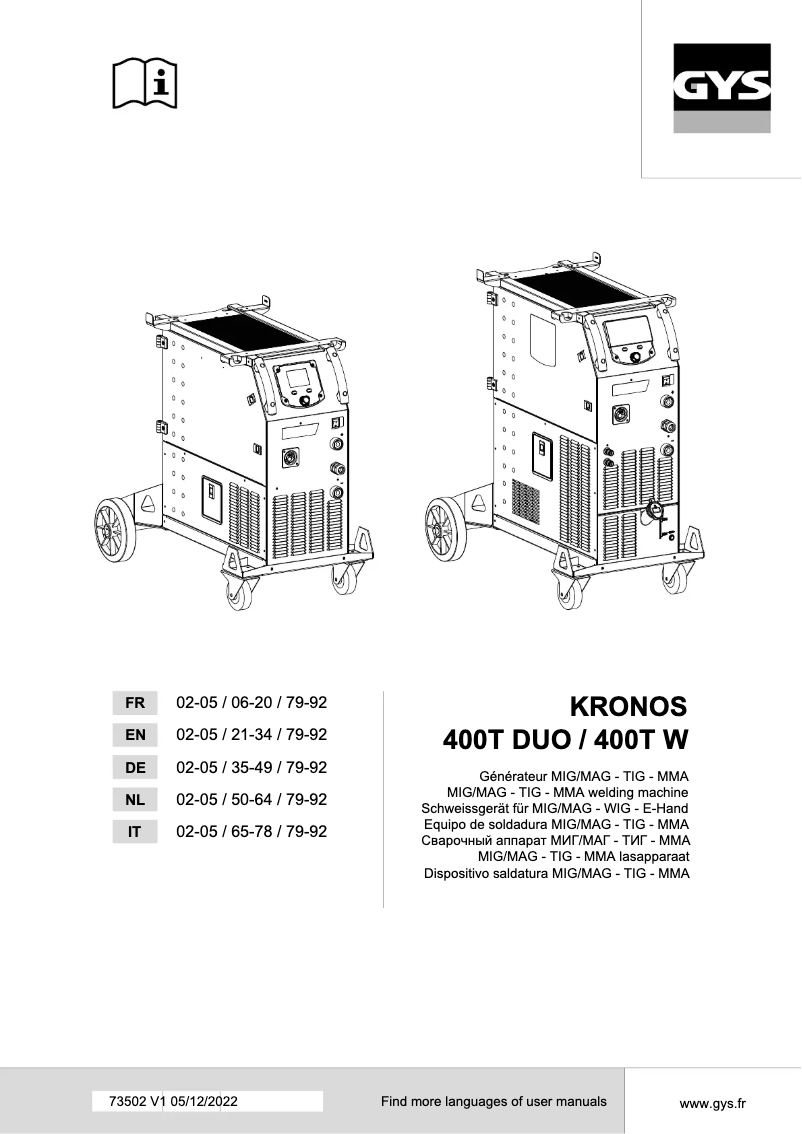 Page 1 of the manual User Manual GYS Kronos 400T DUO