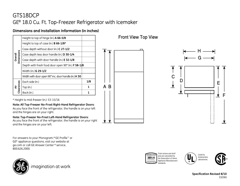 First page image of the manual for GTS18DCPRWW