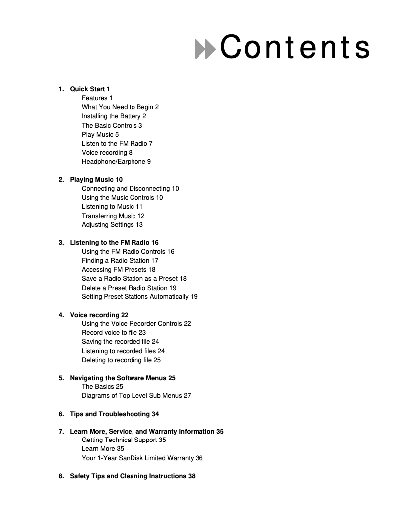 Page 1 of the manual User Manual Sandisk Sansa m230
