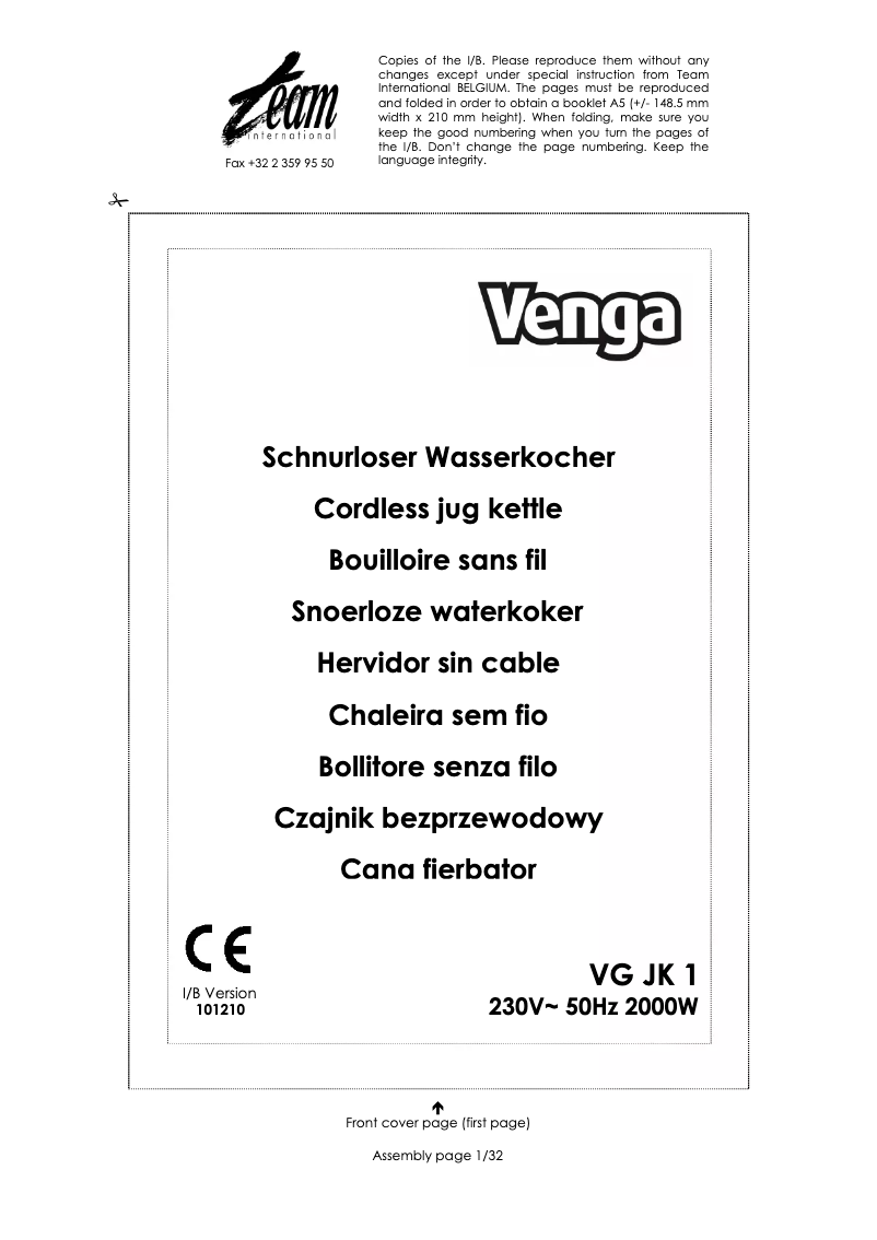 Page 1 of the manual User Manual Venga VG JK 1