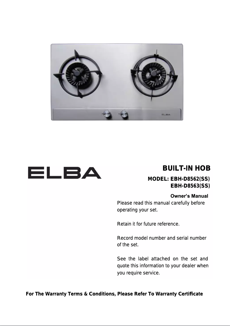 First page image of the manual for EBH-D8563(SS)