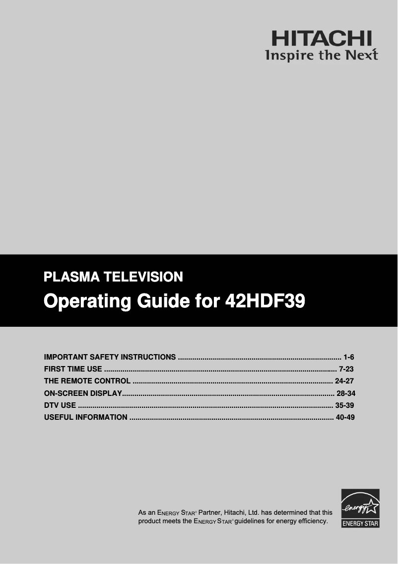 Page 1 of the manual User Manual Hitachi 42HDF39