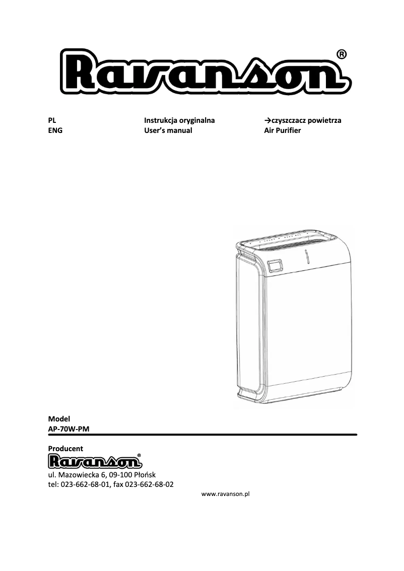 Page 1 of the manual User Manual Ravanson AP-70W-PM