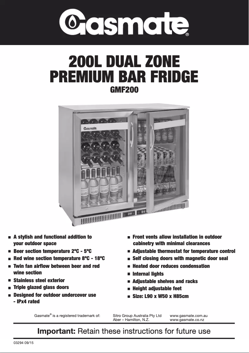 First page image of the manual for GMF200