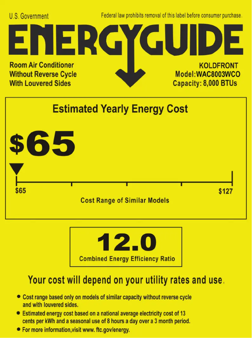Page 1 of the manual Energy Label Koldfront WAC8003WCO