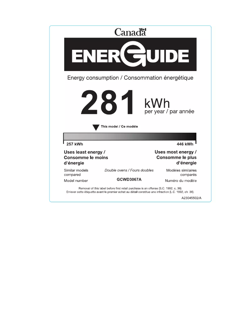 Page 1 of the manual Energy Label Frigidaire GCWD3067AD