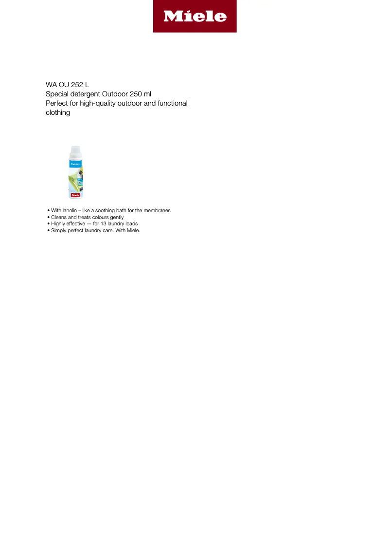 Page 1 de la notice Fiche technique Miele WA OU 252 L