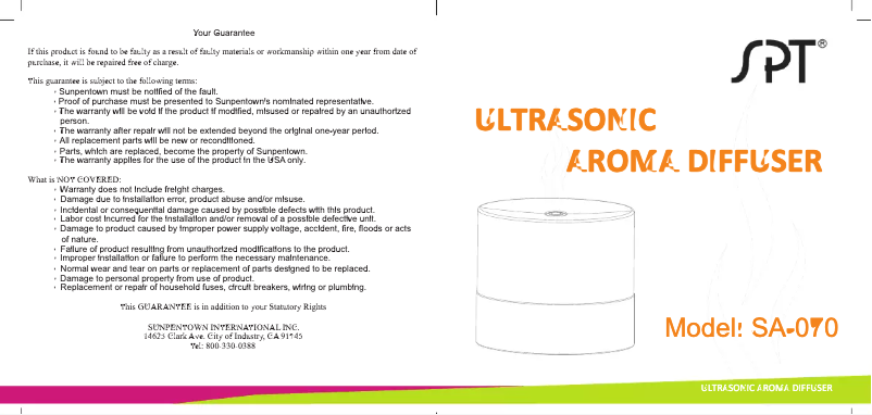 Page 1 of the manual User Manual SPT SA-070