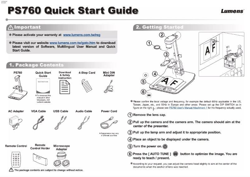 Page 1 of the manual User Manual Lumens PS760