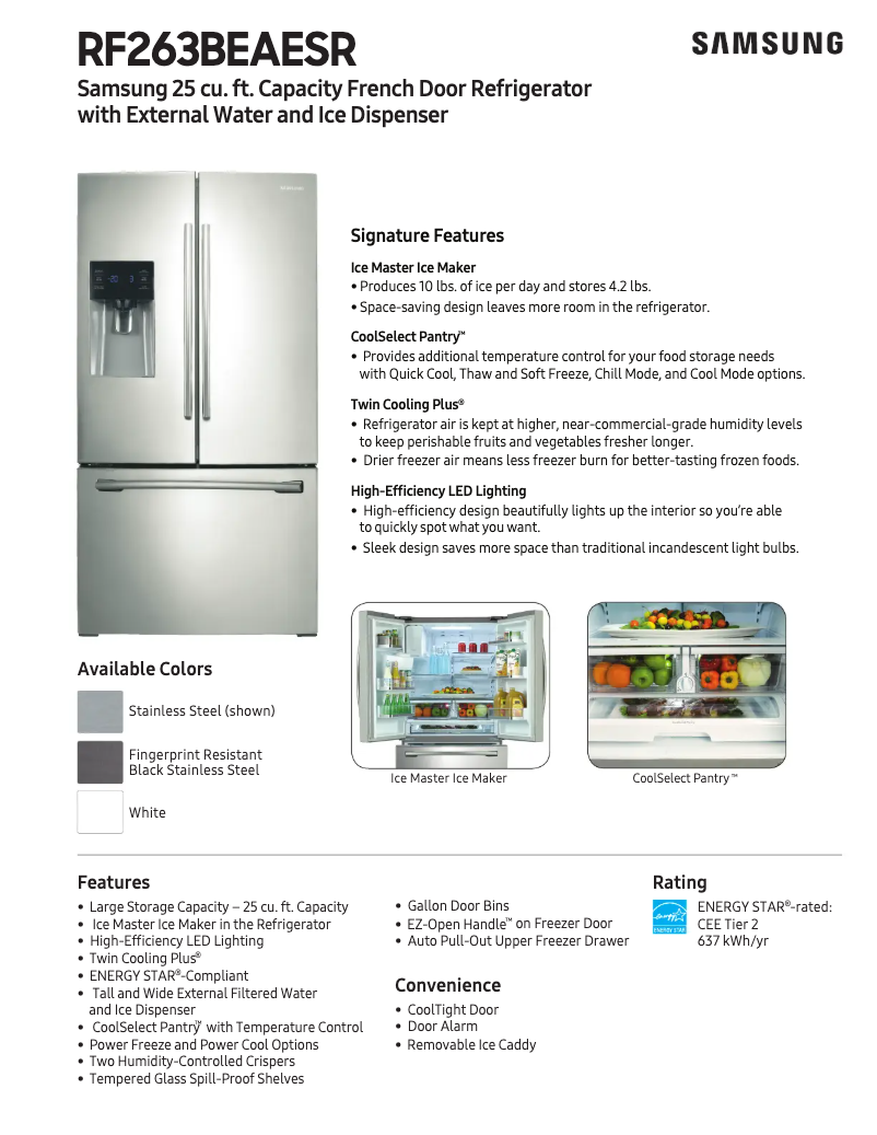 Page 1 of the manual Technical Sheet Samsung RF263BEAE