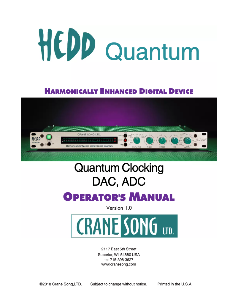 First page image of the manual for HEDD Quantum