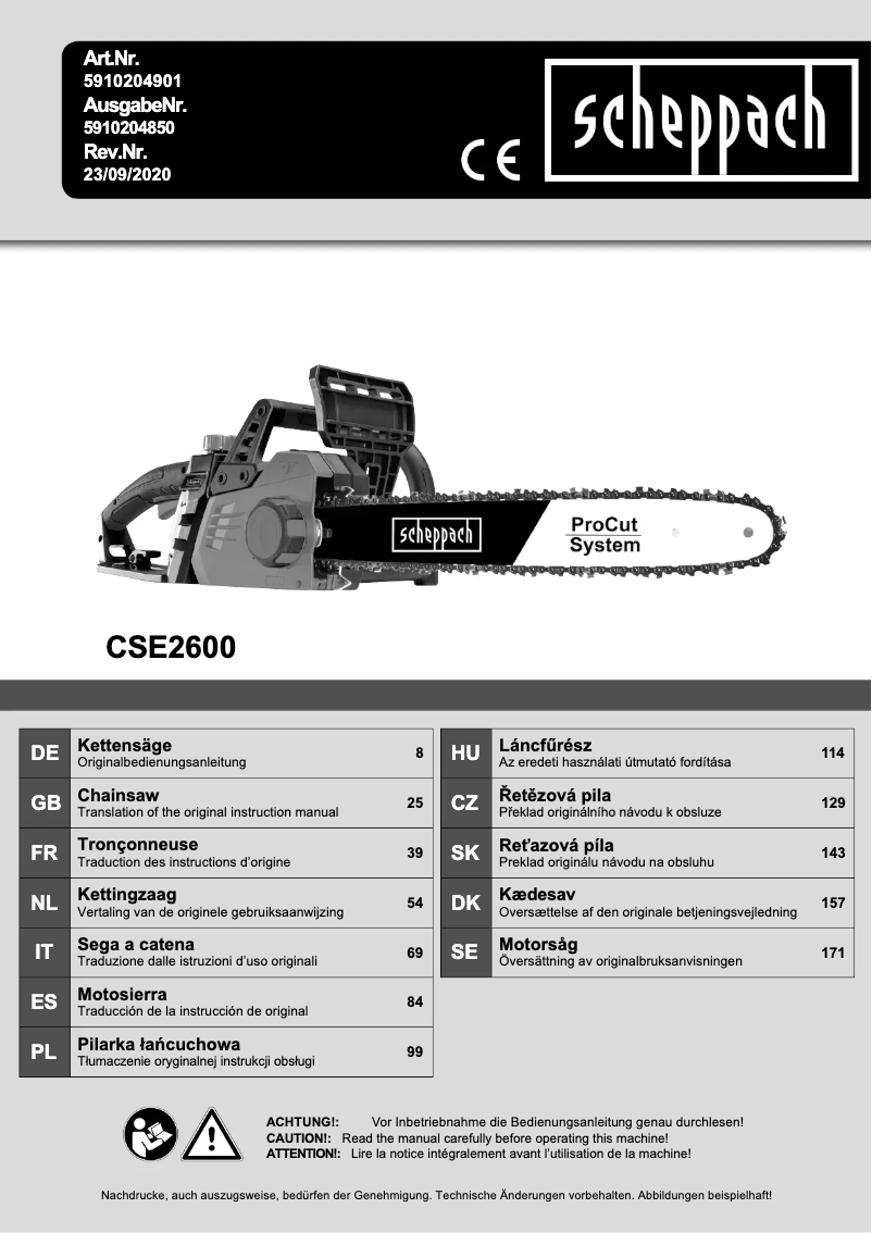 Page 1 of the manual User Manual Scheppach CSE2600