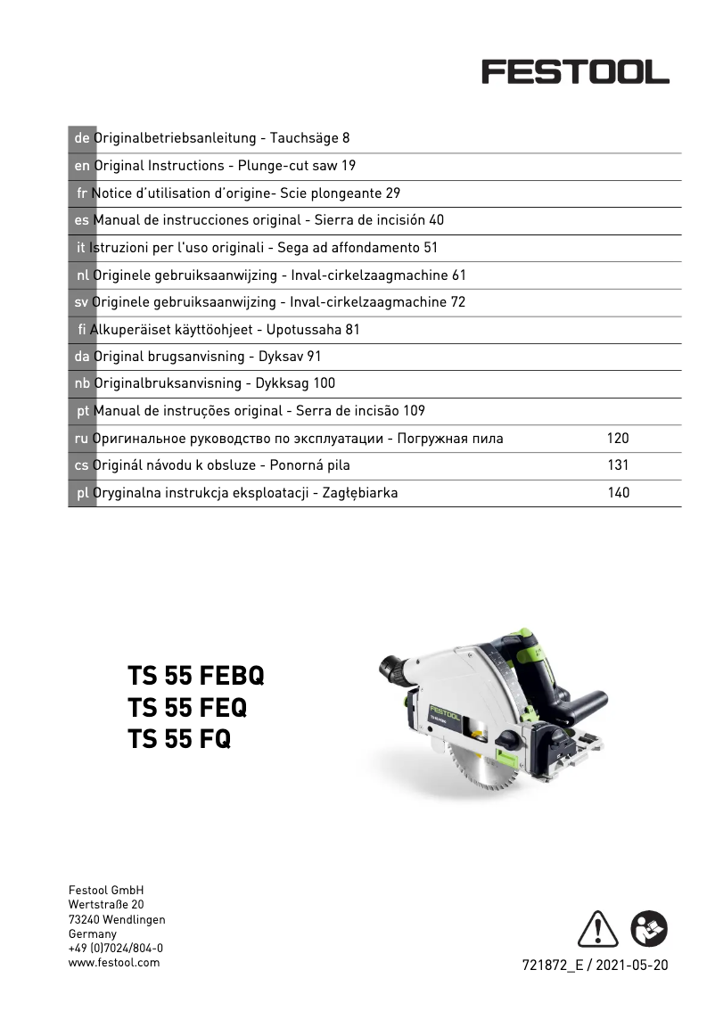 First page image of the manual for TS 55 FEBQ