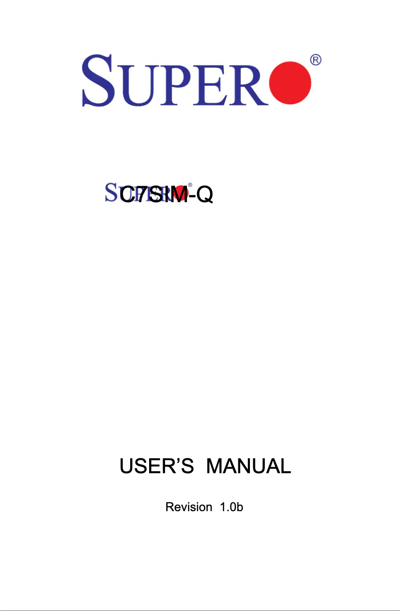 Page 1 of the manual User Manual Supermicro C7SIM-Q