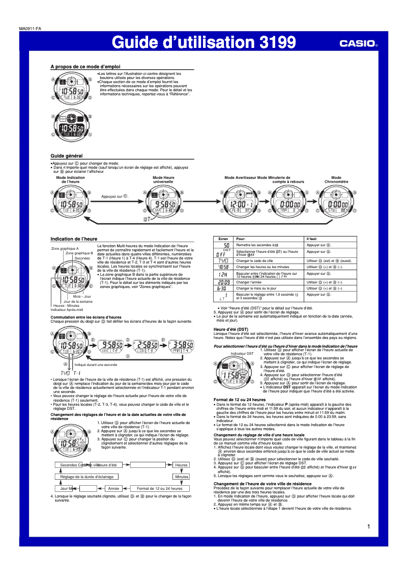 Page 1 of the manual User Manual Casio AE-2000W-1BVEF