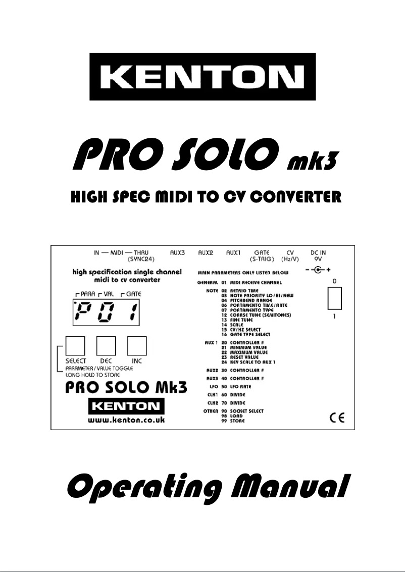 First page image of the manual for Pro Solo Mk3
