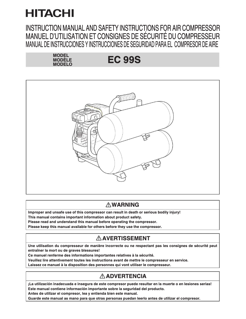 Page 1 of the manual User Manual Hitachi EC 99S