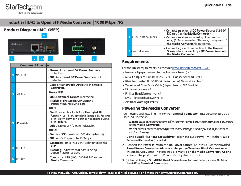 First page image of the manual for IMC1GSFP