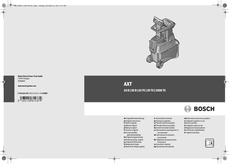 First page image of the manual for AXT 25 TD