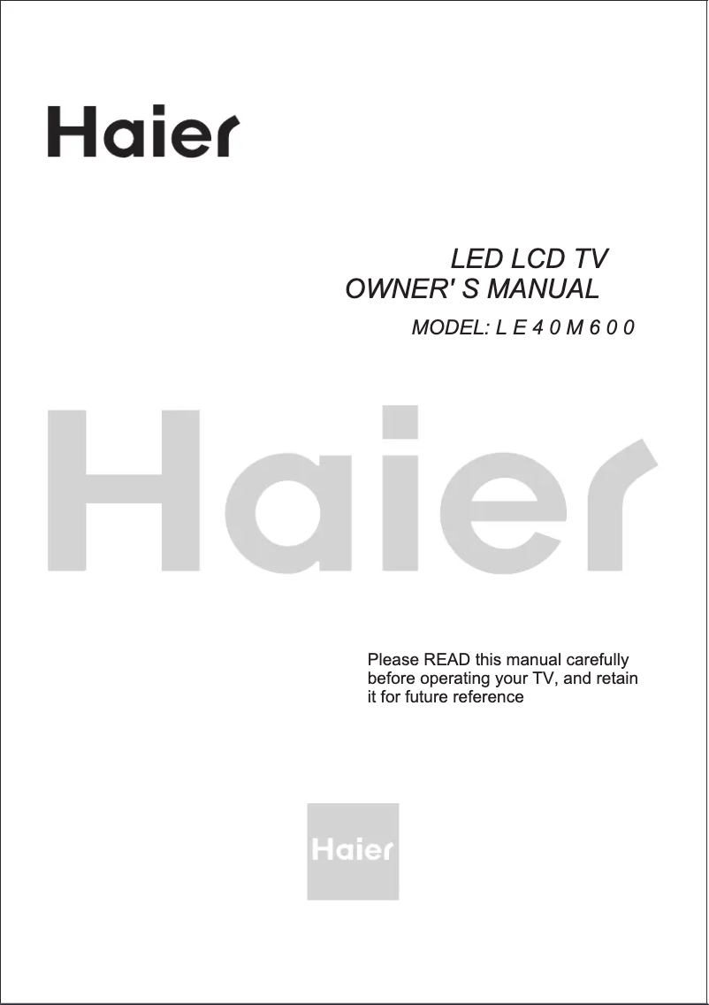 Page 1 of the manual User Manual Haier LE40M600
