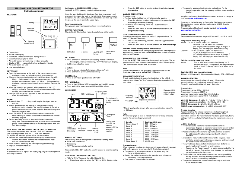 First page image of the manual for MA10402
