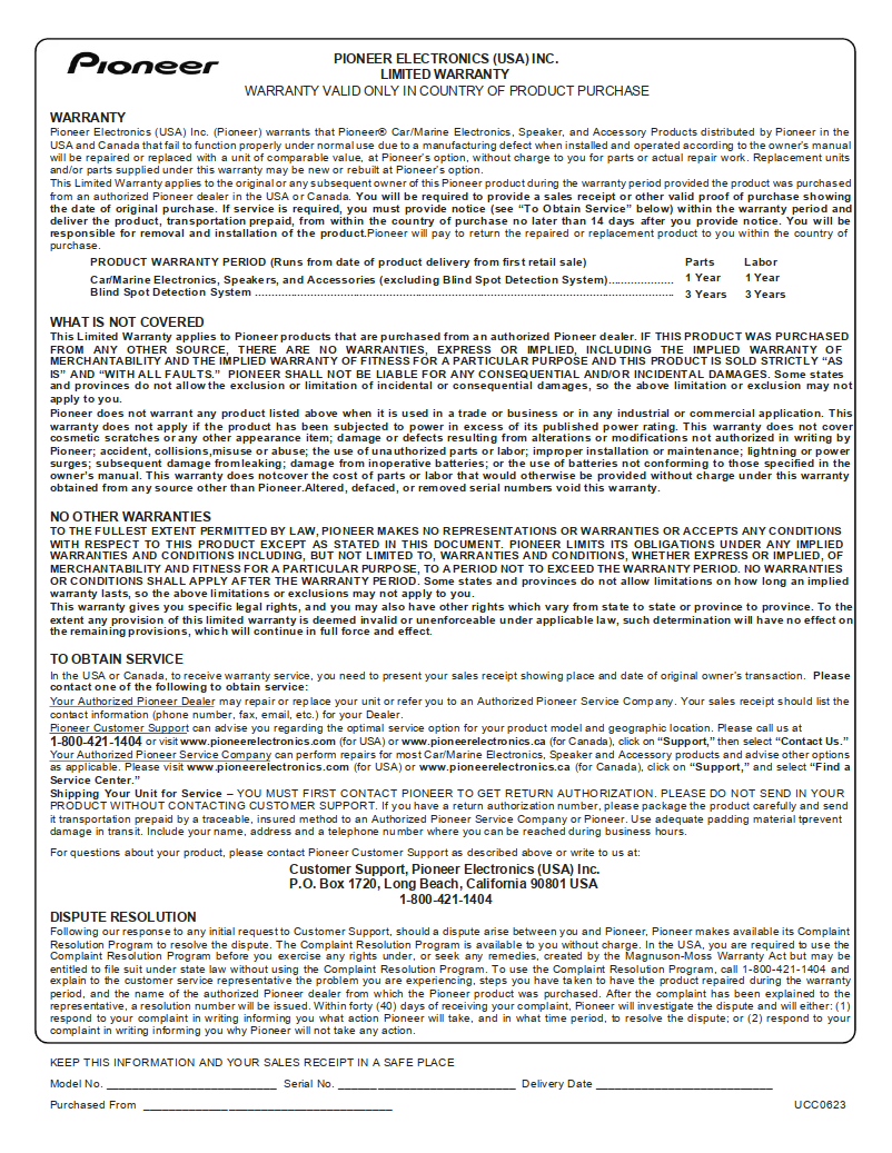 Page 1 of the manual unknown Pioneer MVH-S320BT