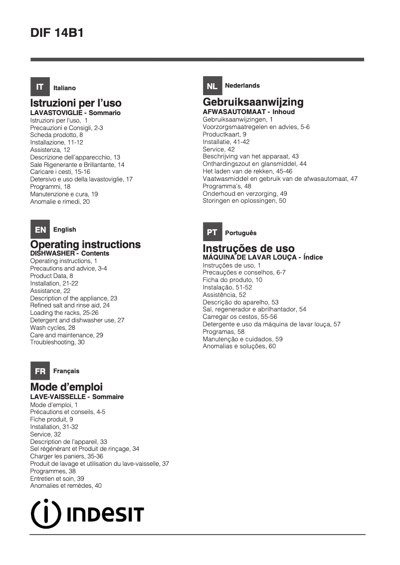 Page 1 of the manual User Manual Indesit DIF 14B1