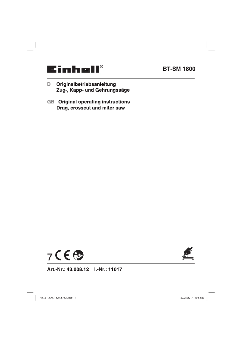 Page 1 of the manual User Manual Einhell BT-SM 1800