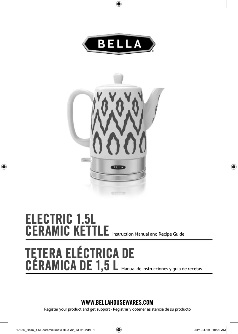 Page 1 of the manual User Manual Bella Electric 1.5L Ceramic Kettle
