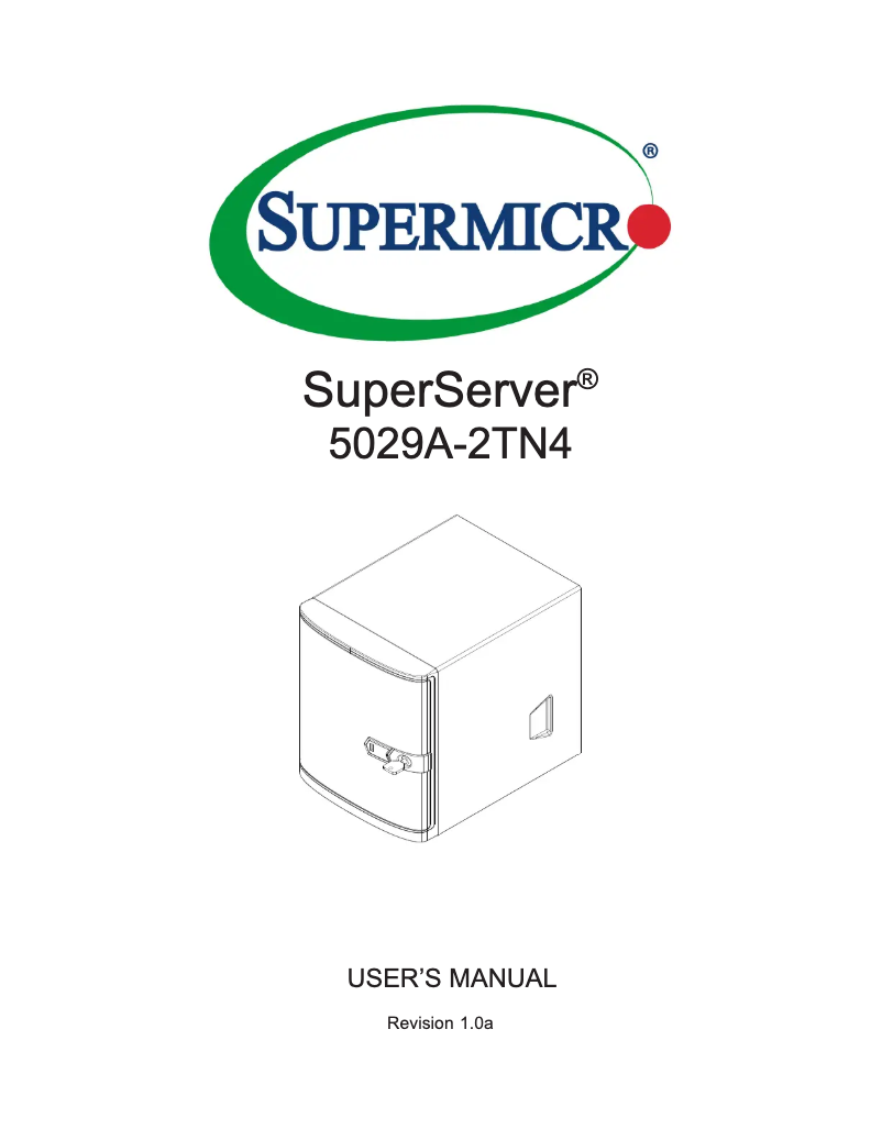 Page 1 of the manual User Manual Supermicro SuperServer 5029A-2TN4