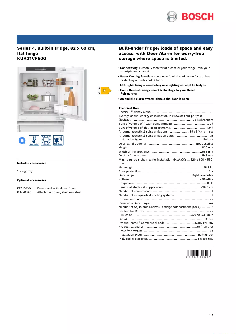 First page image of the manual for KUR21VFE0G