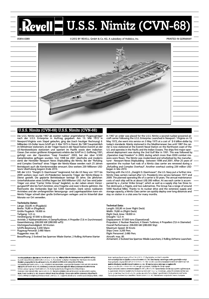 Page 1 of the manual User Manual Revell U.S.S. Nimitz