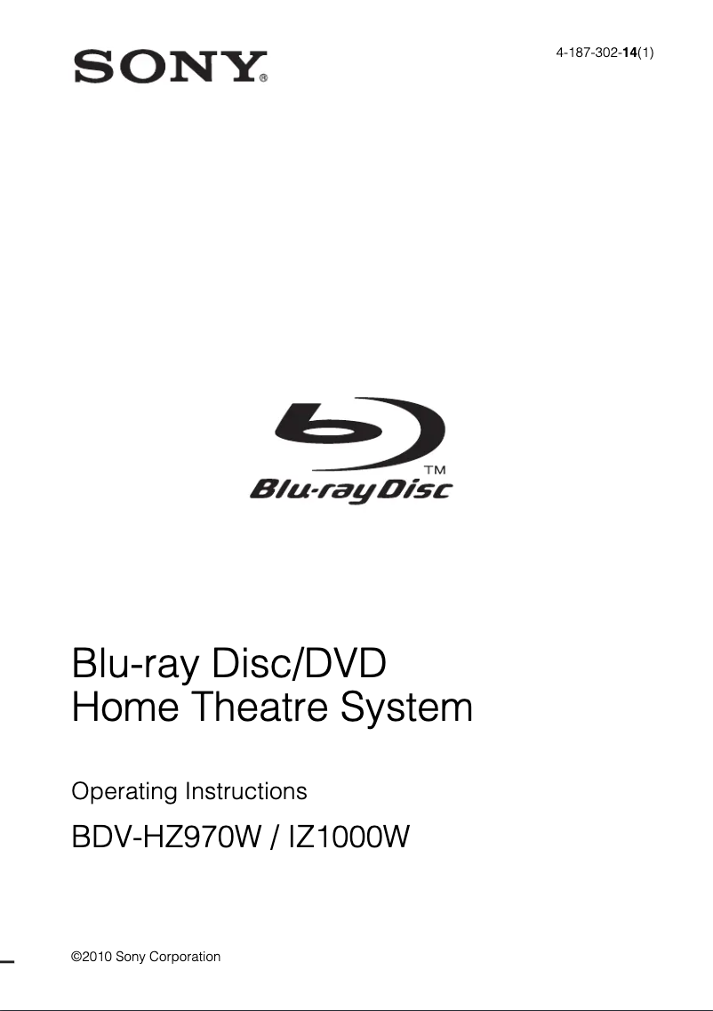 First page image of the manual for BDV-HZ970W