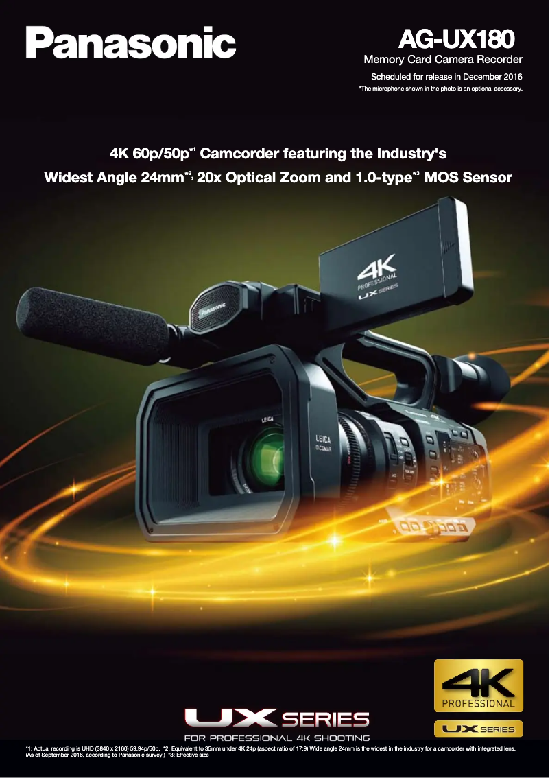 Page 1 of the manual Technical Sheet Panasonic AG-UX180